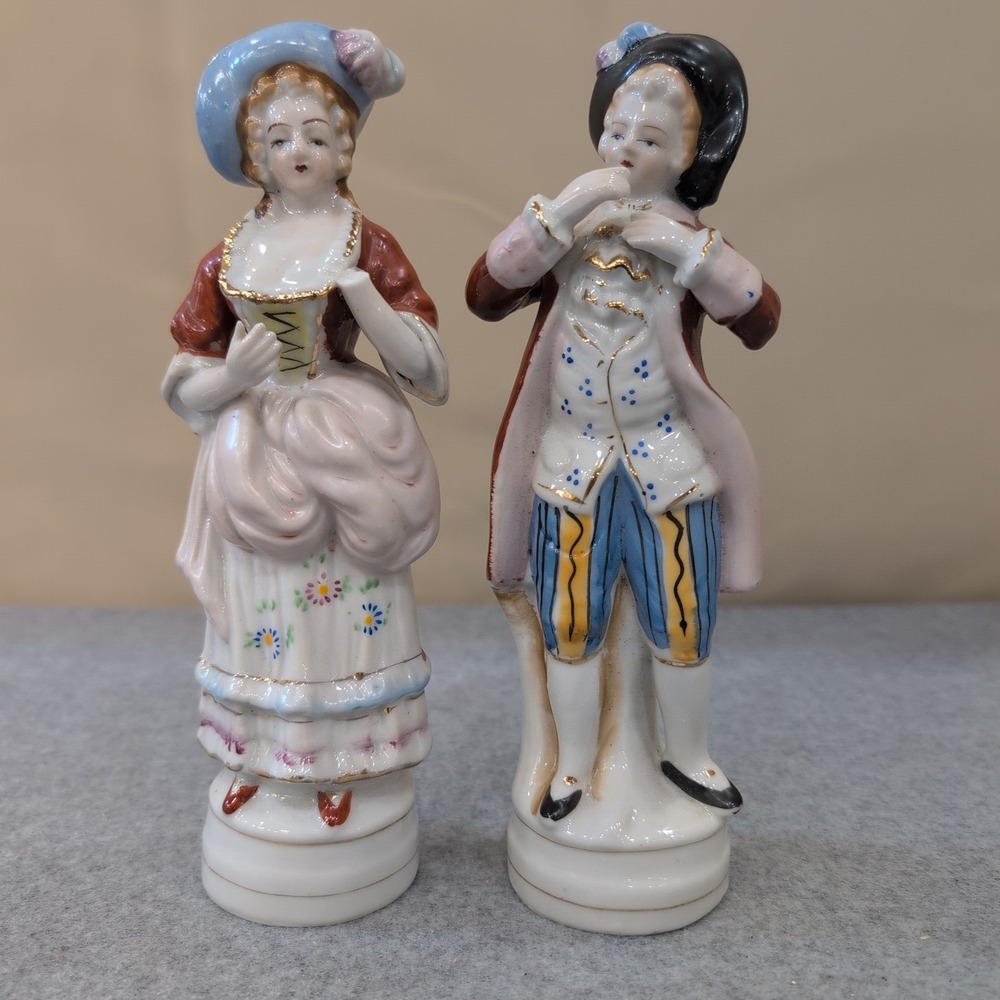 VTG Porcelain Figurines Couple Dancing Victorian Era Courtship Couple Set FLAW - Picture 1 of 4